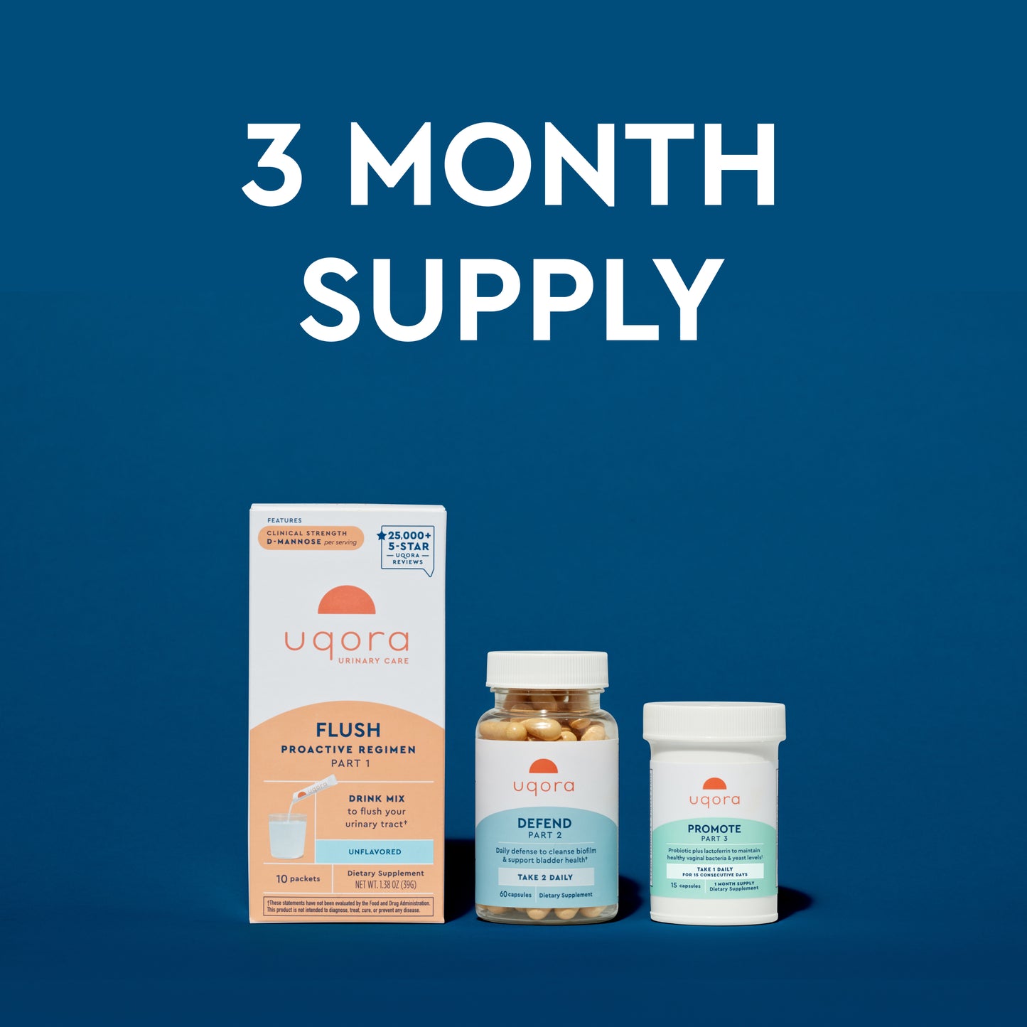 Uqora Complete Regimen 3 Month Supply: Unflavored Flush, Defend, and Promote