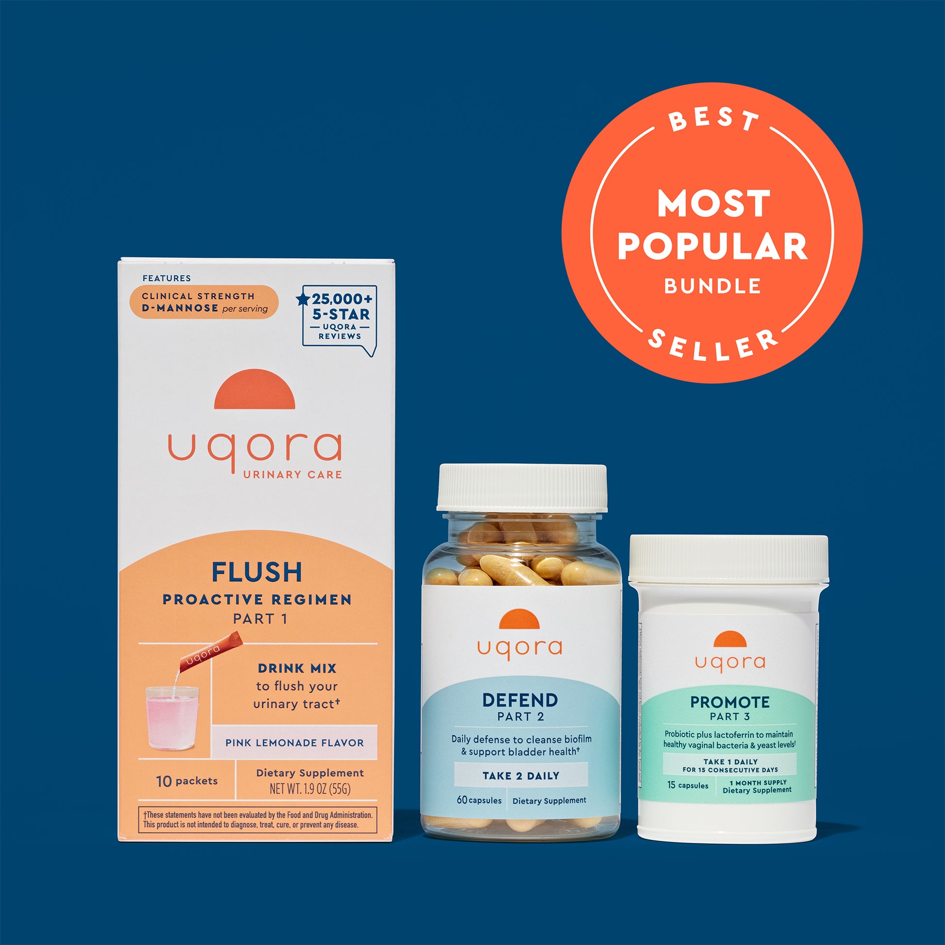 Uqora Complete Regimen, Pink Lemonade Flavored Flush, Defend, and Promote