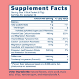 Supplement facts label for Flush Advanced+ with detailed nutritional information on a pink background