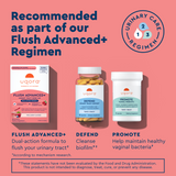 Uqora urinary care products on a pink background with text about their use in a regimen.