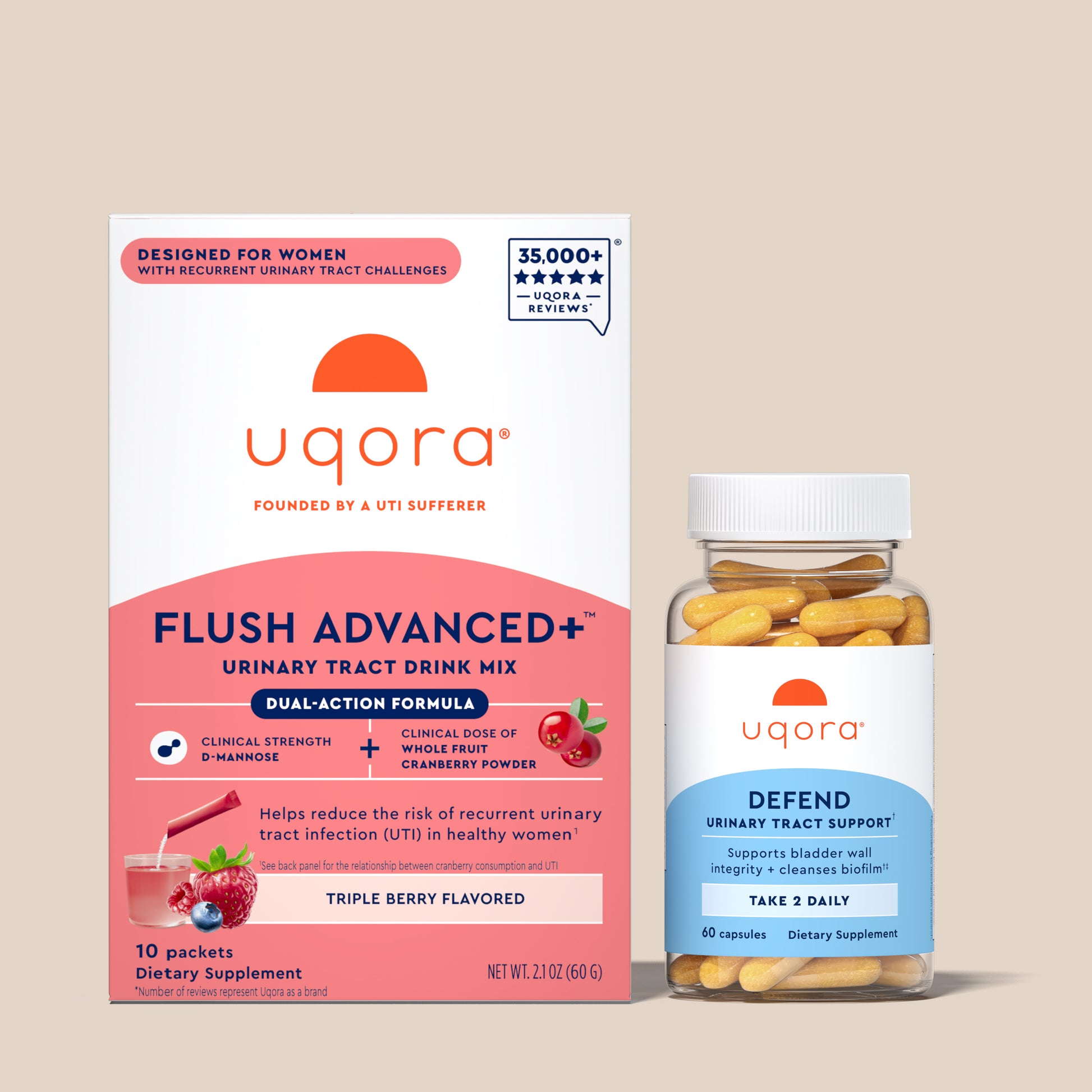Uqora Flush Advanced+ drink mix and defend supplement