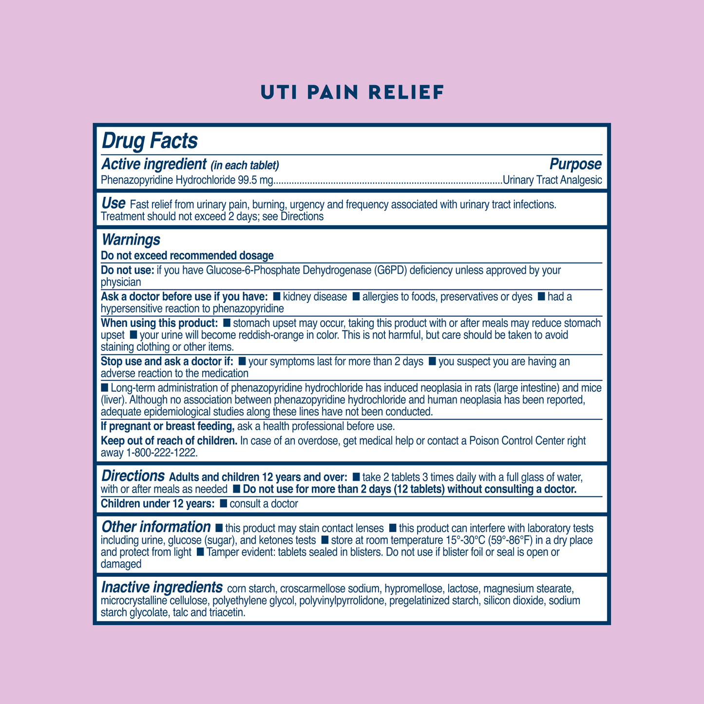 UTI Pain Relief Drug Facts