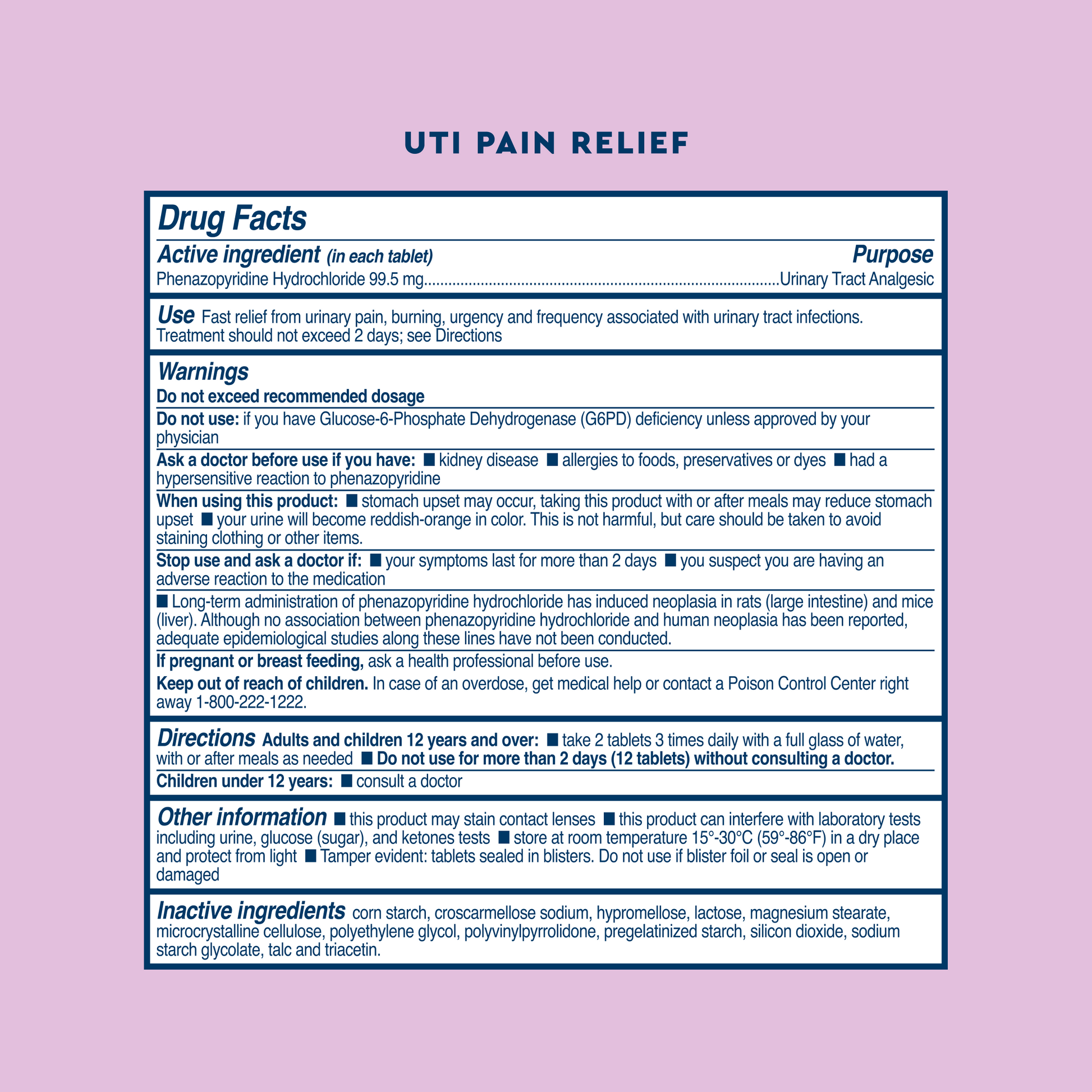 UTI Pain Relief Drug Facts