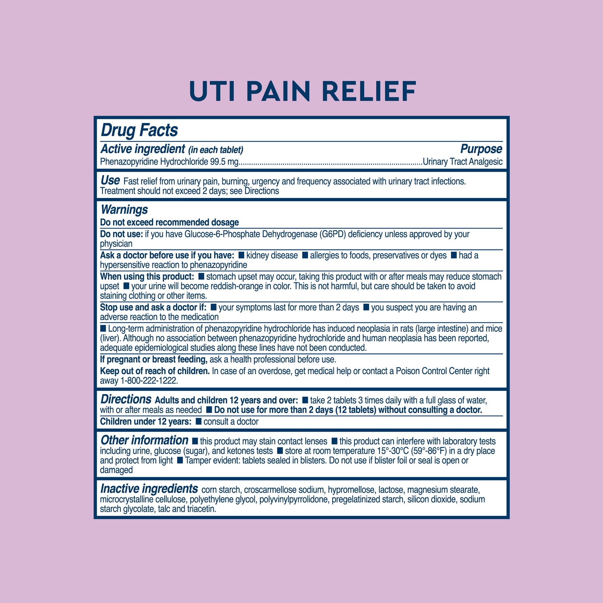 UTI Pain Relief Drug Facts, UTI Emergency Kit 