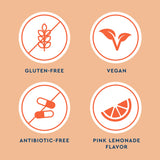 Gluten-Free, Vegan, Antibiotic-Free icons, Uqora Pink Lemonade Flush