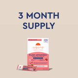 Uqora Flush Advanced+ packaging with '3 Month Supply' text on a beige background
