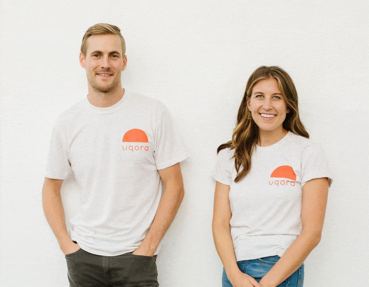 Uqora Founders Jenna and Spencer wearing Uqora t-shirts